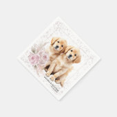Golden Retriever Dog  Roze Bloemen Bruiloft Servet (Hoek)