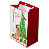 Golden Retriever Dog Santa Hat en kerstboom Medium Cadeauzakje (Voorkant Gekanteld)