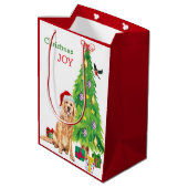 Golden Retriever Dog Santa Hat en kerstboom Medium Cadeauzakje (Achterkant Gekanteld)