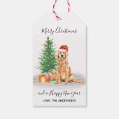 Golden Retriever Dog Santa Tree kerst Cadeaulabel (Achterkant)