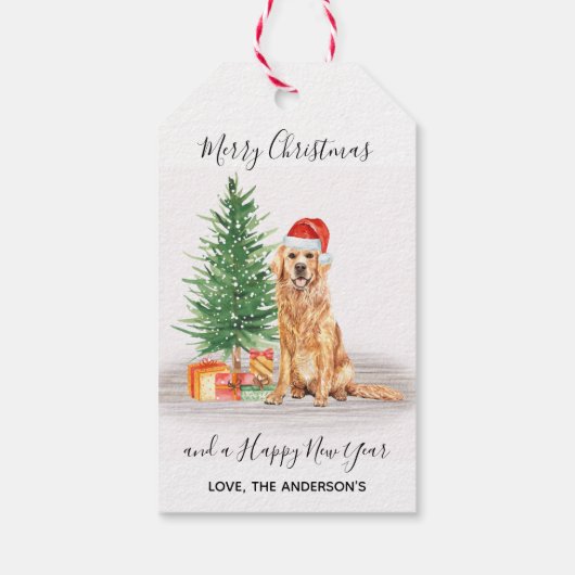 Golden Retriever Dog Santa Tree kerst Cadeaulabel (Achterkant)