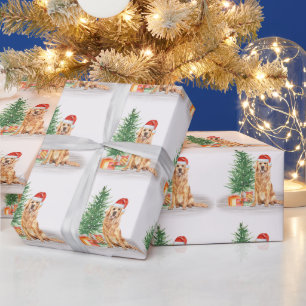 Golden Retriever Dog Santa Tree kerst Cadeaupapier