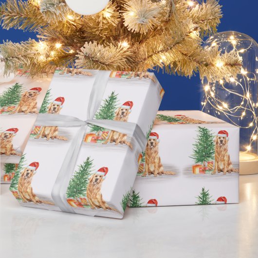 Golden Retriever Dog Santa Tree kerst Cadeaupapier (Feestdagen)