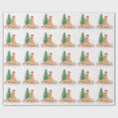 Golden Retriever Dog Santa Tree kerst Cadeaupapier (Vlak)