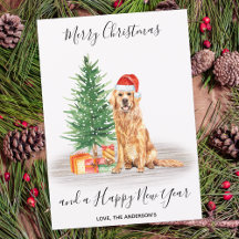 Golden Retriever Dog Santa Tree kerst