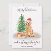 Golden Retriever Dog Santa Tree kerst Feestdagenkaart (Voorkant)