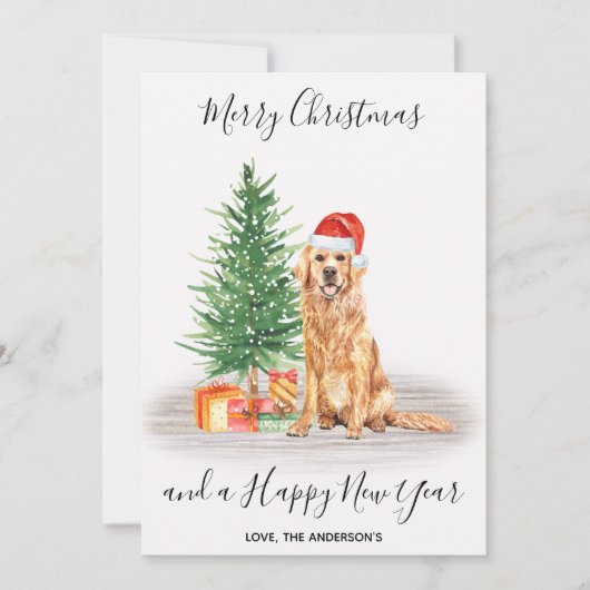 Golden Retriever Dog Santa Tree kerst Feestdagenkaart (Voorkant)