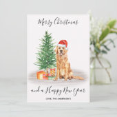 Golden Retriever Dog Santa Tree kerst Feestdagenkaart (Staand voorkant)