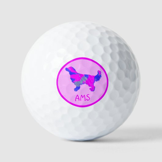 Golden Retriever Dog Silhouette Hot Pink & Blue Golfballen (Voorkant)