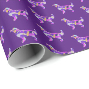 Golden Retriever Dog Silhouette Kleurrijke Paarse Cadeaupapier