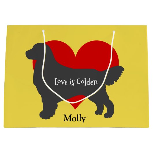 Golden Retriever Dog Silhouette Love is Golden Groot Cadeauzakje (Voorkant)