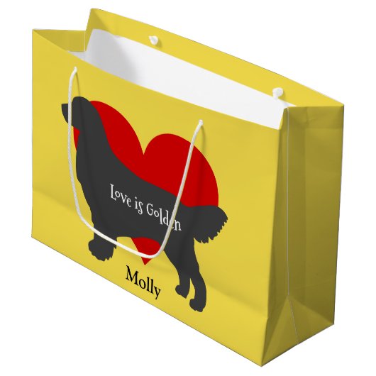 Golden Retriever Dog Silhouette Love is Golden Groot Cadeauzakje (Voorkant Gekanteld)