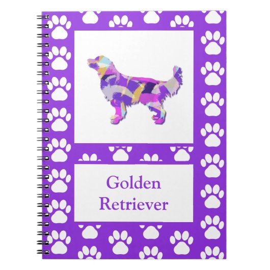 Golden Retriever Dog Silhouette Paw Paarse PY&B Notitieboek (Voorkant)