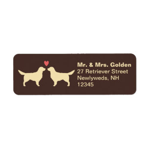 Golden Retriever Dog Silhouettes met Heart Couple Etiket