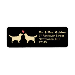 Golden Retriever Dog Silhouettes met Heart Couple Etiket