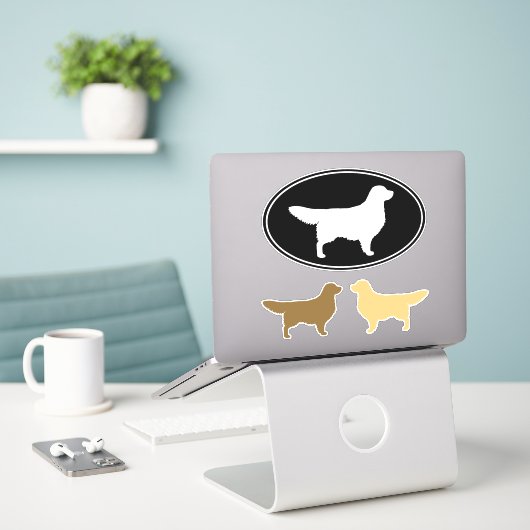 Golden Retriever Dog Silhouettes Vinyl Sticker Set (Laptop op bureau)