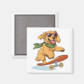 Golden Retriever Dog Skateboarding Magneet (Voorkant / Achterkant)