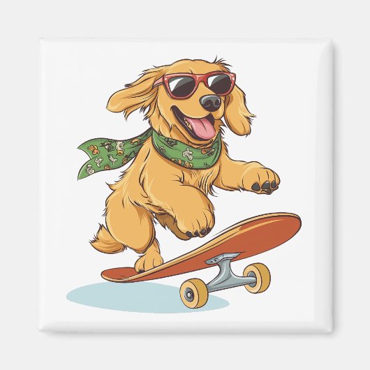 Golden Retriever Dog Skateboarding Magneet (Voorkant)