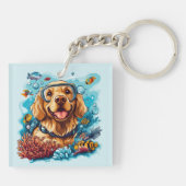 Golden Retriever Dog Snorkeling Coral Reef Sleutelhanger (Achterkant)