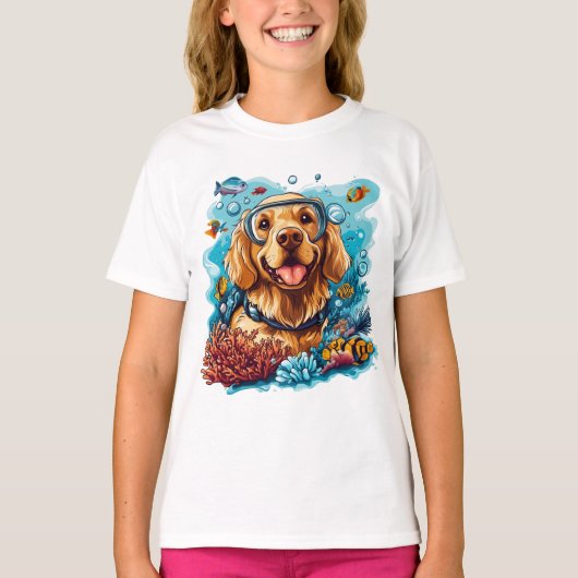 Golden Retriever Dog Snorkeling Coral Reef T-shirt (Voorkant)