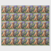 Golden Retriever Dog Spring Bloemen Schilderij Cadeaupapier (Vlak)