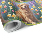 Golden Retriever Dog Spring Bloemen Schilderij Cadeaupapier (Rol Hoek)