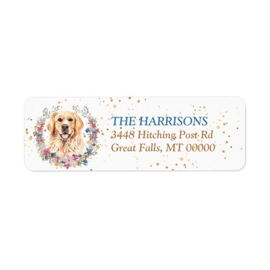 Golden Retriever Dog Spring Flowers Wreator Etiket (Voorkant)