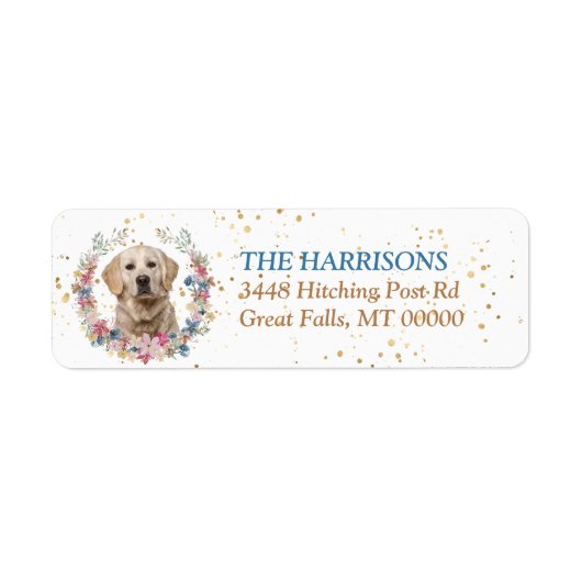 Golden Retriever Dog Spring Flowers Wreator Etiket (Voorkant)