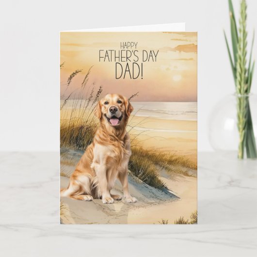 Golden Retriever Dog Sunset Beach Father's Day Feestdagen Kaart (Voorkant)