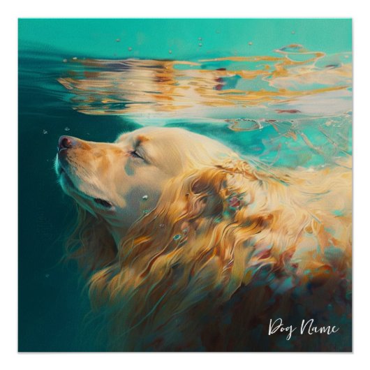 Golden Retriever dog swimming in water 004 Perfect Poster (Voorkant)