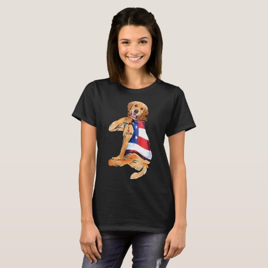 Golden Retriever Dog Tattoo I Love Mom T-shirt (Voorkant volledig)