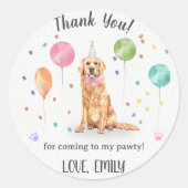 Golden Retriever Dog Verjaardag Dank u Ronde Sticker (Voorkant)
