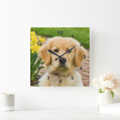 Golden Retriever Dog Vierkante Klok (Huis)
