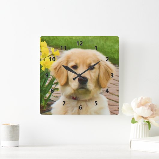 Golden Retriever Dog Vierkante Klok (Huis)