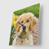 Golden Retriever Dog Vierkante Klok (Hoek)