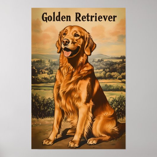 Golden Retriever Dog Vintage Art Poster (Voorkant)