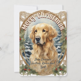 Golden Retriever Dog Vintage Kerst Kaart