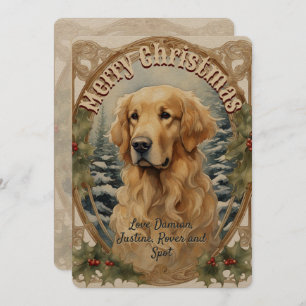 Golden Retriever Dog Vintage Kerst Kaart