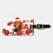 Golden Retriever Dog W Red Santa Hat Kerstmis Bagagelabel (Voorkant horizontaal)
