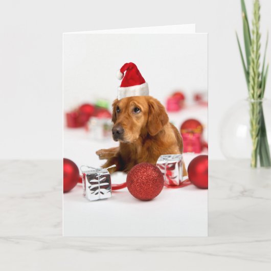 Golden Retriever Dog W Red Santa Hat Kerstmis Feestdagen Kaart (Voorkant)
