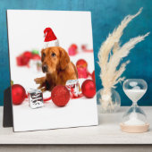 Golden Retriever Dog W Red Santa Hat Kerstmis Fotoplaat (Zijkant)