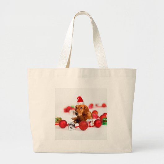 Golden Retriever Dog W Red Santa Hat Kerstmis Grote Tote Bag (Voorkant)