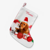 Golden Retriever Dog W Red Santa Hat Kerstmis Kleine Kerstsok (Voorkant (Hangend))