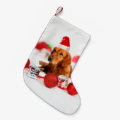 Golden Retriever Dog W Red Santa Hat Kerstmis Kleine Kerstsok (Voorkant (Hangend))