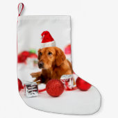 Golden Retriever Dog W Red Santa Hat Kerstmis Kleine Kerstsok (Voorkant)