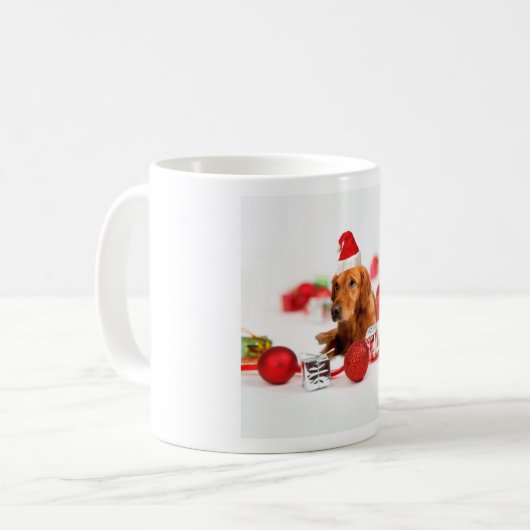 Golden Retriever Dog W Red Santa Hat Kerstmis Koffiemok (Voorkant links)