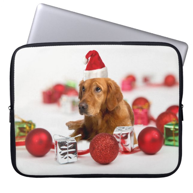 Golden Retriever Dog W Red Santa Hat Kerstmis Laptop Sleeve (Voorkant)