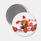 Golden Retriever Dog W Red Santa Hat Kerstmis Magneet (Voorkant / Achterkant)