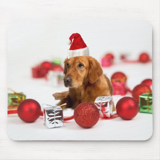 Golden Retriever Dog W Red Santa Hat Kerstmis Muismat (Voorkant)
