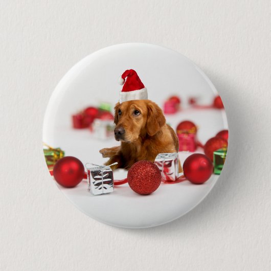 Golden Retriever Dog W Red Santa Hat Kerstmis Ronde Button 5,7 Cm (Voorkant)
